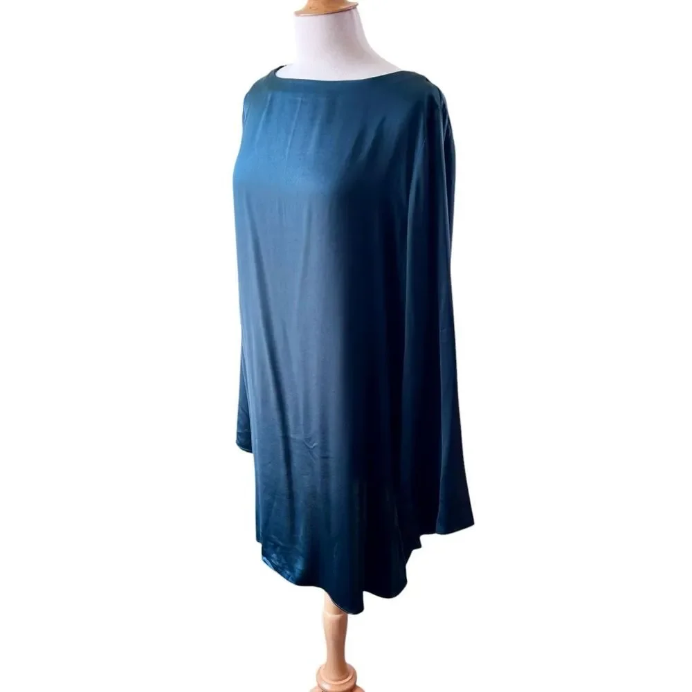 MADEWELL Dark Green Satin Long Bell Sleeve Mini Dress - XL - Picture 7 of 10